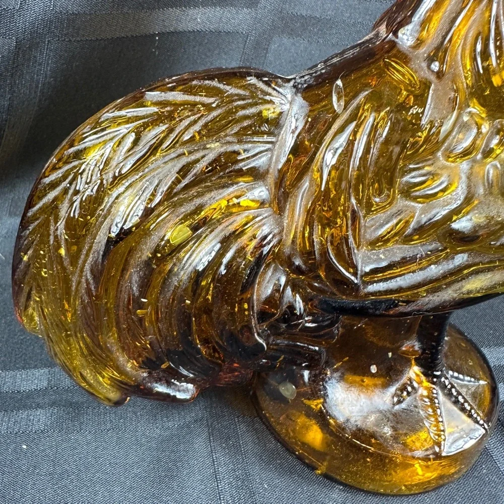 Vintage Amber Glass Rooster Decanter Figurine Mid Century Farmhouse Decor 12.5in